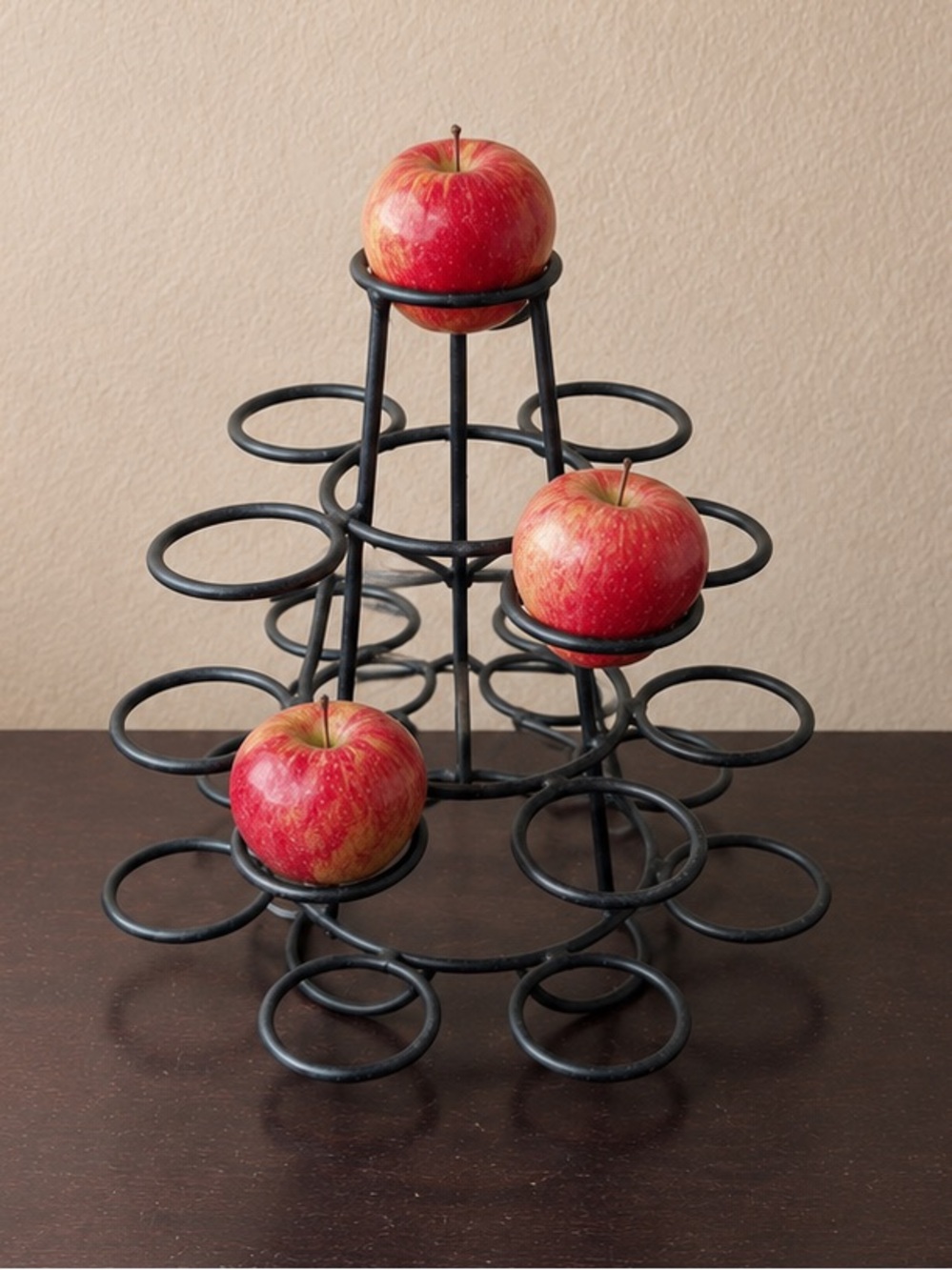 Vintage Metal Fruit Tree Stand, Black Tiered Apple Holder, Countertop Display
